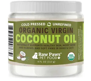 Raw Paws Virgin Organic Coconut Oil for Dogs & Cats, 4-oz - Treatment for Itchy Skin, Dry Nose, Paws - Hot Spot Lotion - Natural Hairball Remedy for Cats
