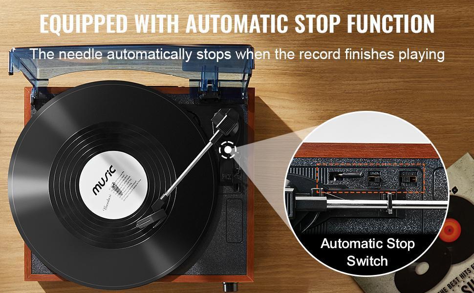 【Father's Day】VEVOR Vinyl Record Player,  3-Speed, Belt Driven Turntable Player with Built-in 5W Stereo Speakers Magnetic Cartridge, Support 33/45/78 RPM Bluetooth Aux in RCA Output, for 7/10 /12 in Vinyl Records