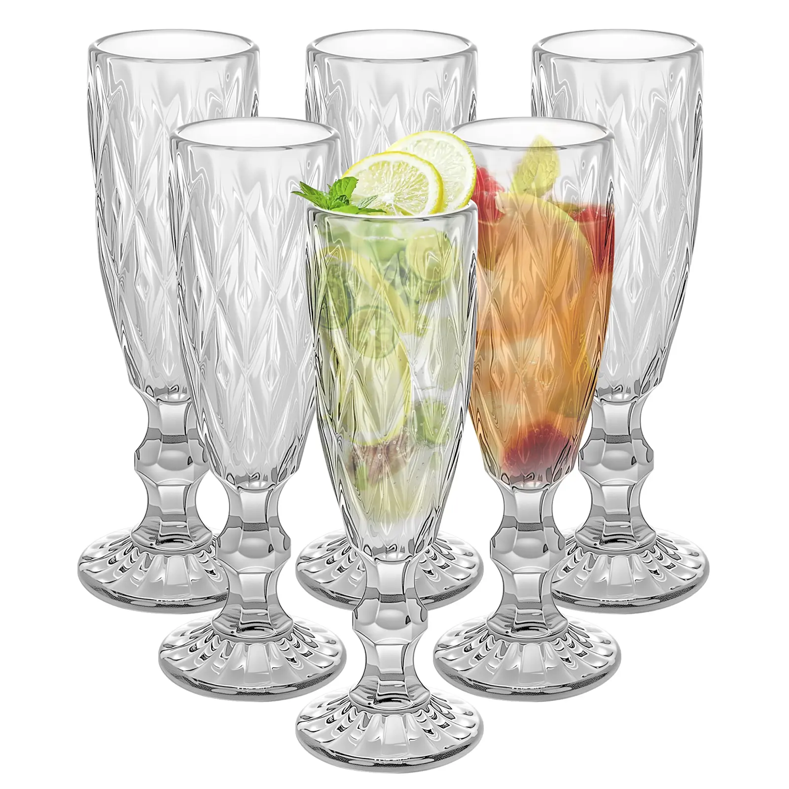 6-Piece Geometric Highball Glass Set, 150ml Transparent Diamond-Shaped Durable Elegant Drinkware, Adult Kitchen Glasses for Party & Indoor Use