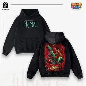 Genndy Tartakovsky's Primal Graphic Tee, Casual Cartoon Washed Graphic Hoodie, Cartoons Aesthetic Menswear Hoodie & Sweatshirt | Oversized Unisex Streetwear 100% Cotton