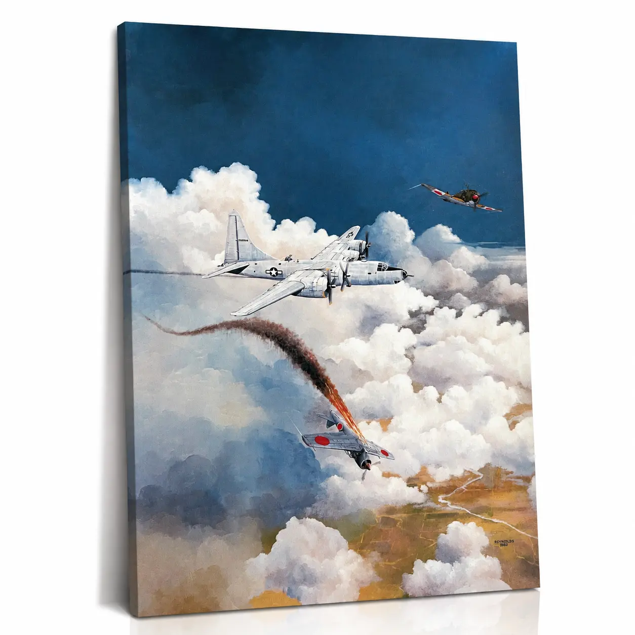 Vintage Military Bomber Poster Canvas Wall Art, WWII Airplane Painting, Warplane Artwork Decor, Military Aviation Poster, Fighter Jet Canvas Print, Historical Aircraft Wall Decor for Living Room, Office, Man Cave & Home Decor