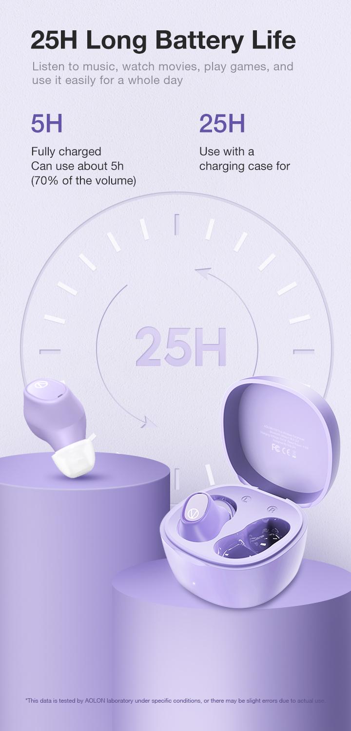 Aolon V50 TWS Earphones Bluetooth 5.3 Wireless Earphone with Noise Cancelling & Microphone Audio Silicone Earbuds for Stable Connection & Long Battery Life