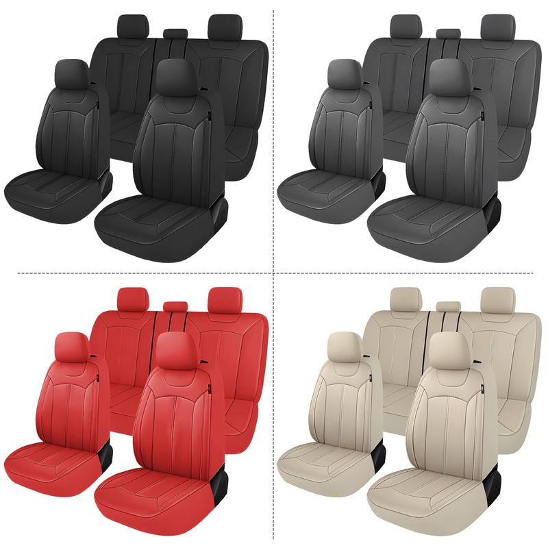 5 Seats Beige PVC Waterproof Car Seat Covers Full Set Universal Fit for Cars SUVs with 3 Zipper Airbag Compatible Truck Cushion Protector