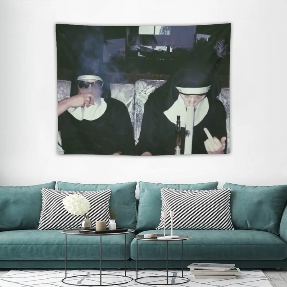 nuns smoking weed Tapestry Decorative Wall Mural Aesthetics For Room Room Decor father's day gifts,gifts boyfriend,gifts for girl adults,gifts under 100 dollars,cheap stuff for your room,bathroom accessories,graduation gifts,whimsical home decor