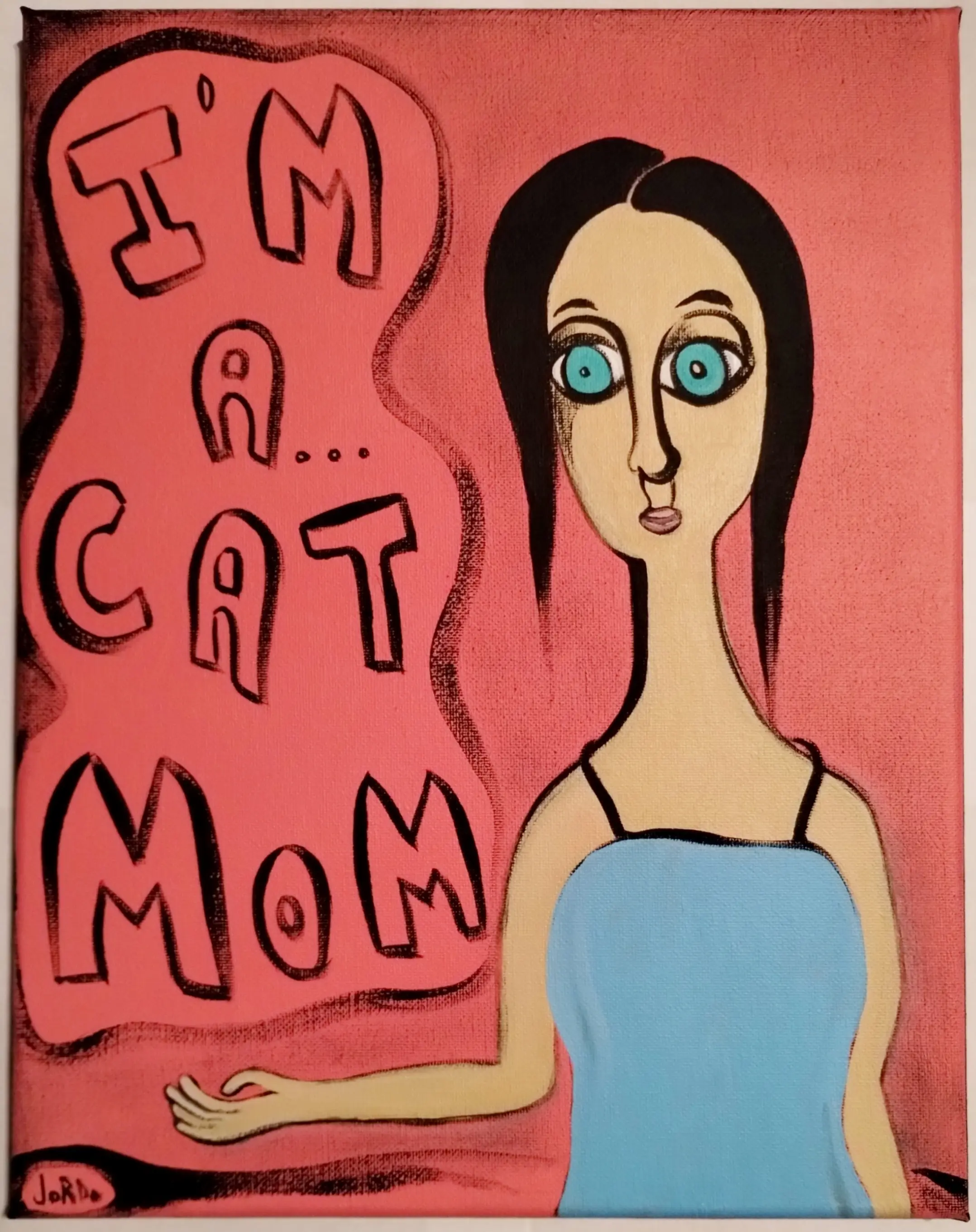 I'm a Cat Mom Stretched Canvas Acrylic Painting 11" x 14" Brick Wall Expressionism Pop Art for playful Home Decor