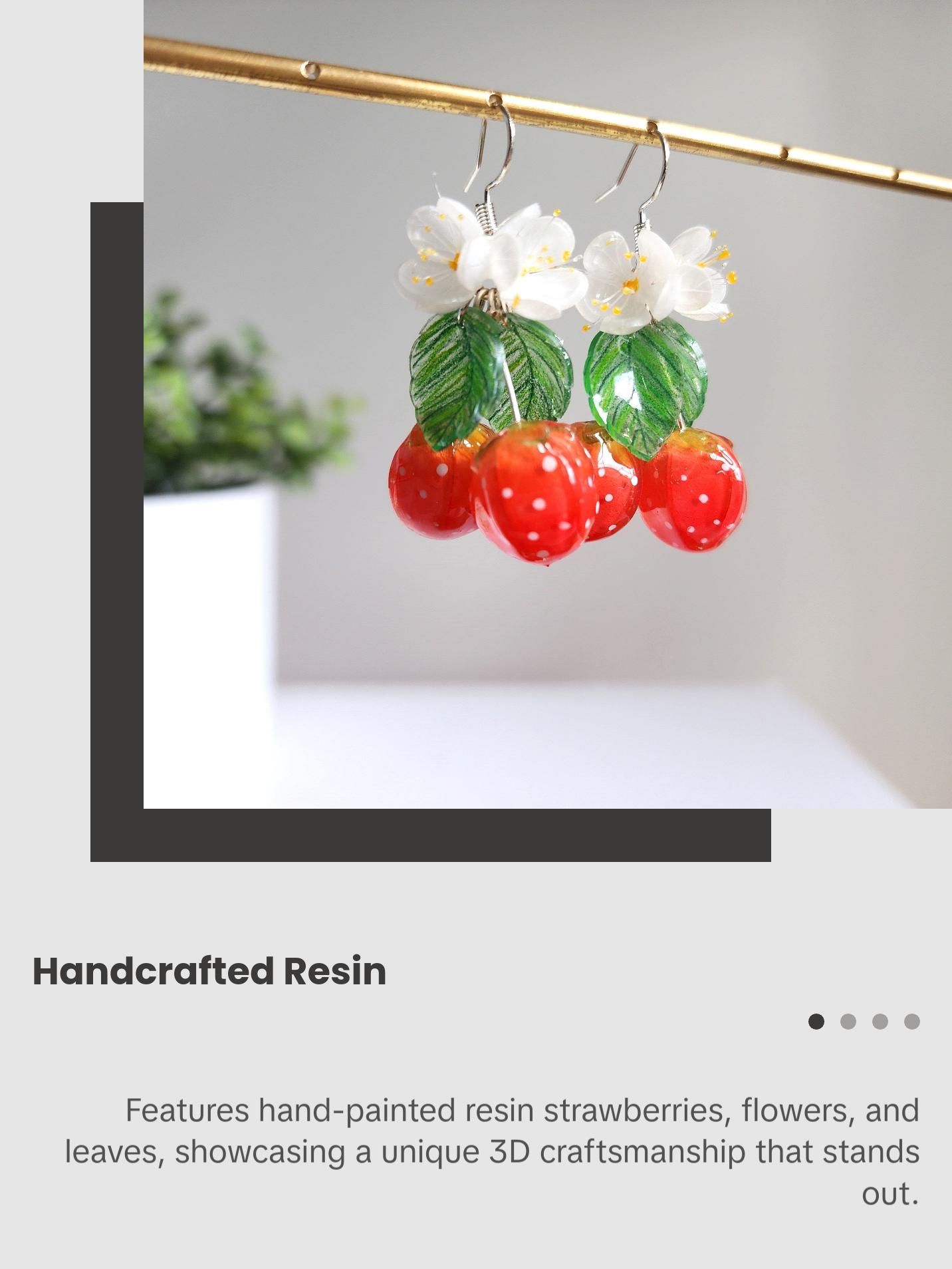 Strawberry Flower Resin Fruit Earrings