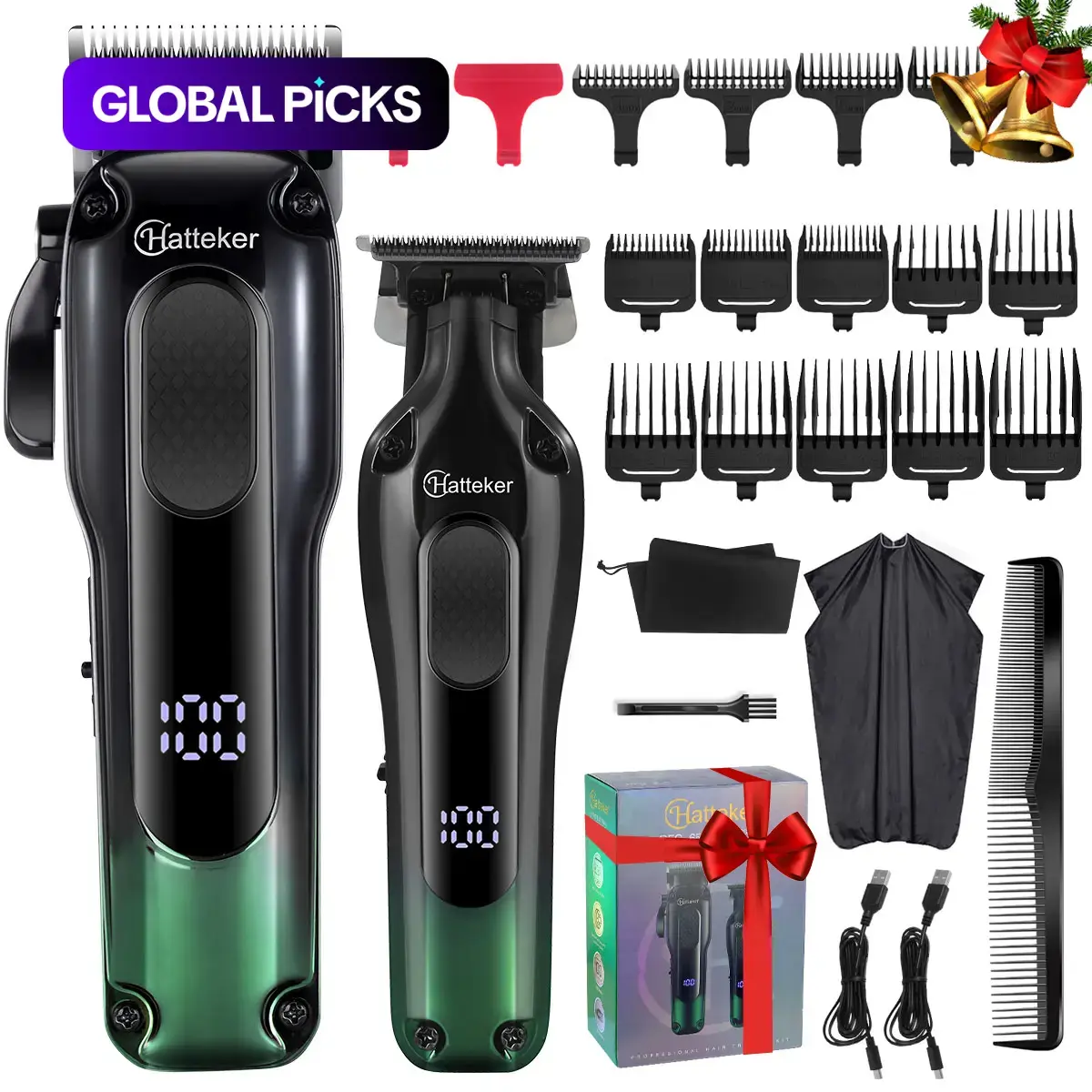 Professional Hair Clipper Set, Electric LED Display Beard Trimmer & Accessories, Cordless Barber Clipper, USB Rechargeable Hair Trimmer Kit for Men, Hair Cutting Tool, Barber Equipment #GLOBAL PICKS