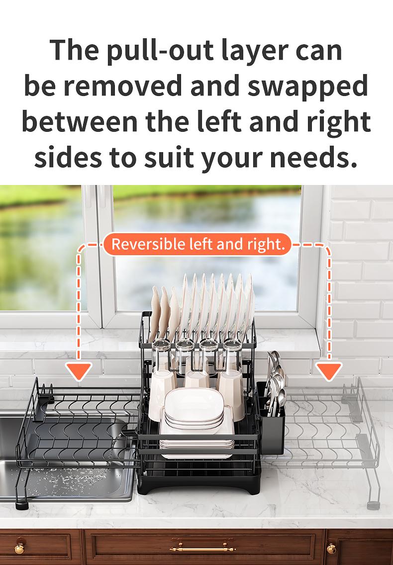 Foldable Over Sink Dish Drying Rack|Pull-Out 2-Tier Dish Drainer with Utensil Holder|Space Saving Kitchen Organizer for Small Kitchens Foldable Over Sink Dish Drying Rack|Pull-Out 2-Tier Dish Drainer with Utensil Holder|Space Saving Kitchen Organizer for Small Kitchens