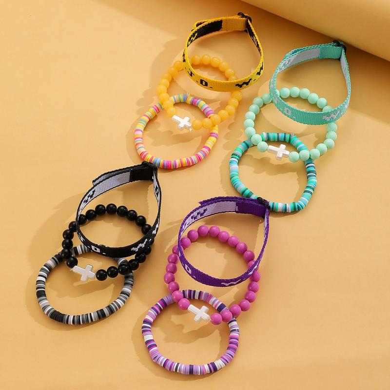 Christian Cross WWJD Bracelet Set, 3Pcs WWJD Braided Rope Bracelet Cross Crystal Beads Stretch Bracelets for Women & Men, Trandy All-match & Exquisite Jewelry for Birthdays Party Gifts