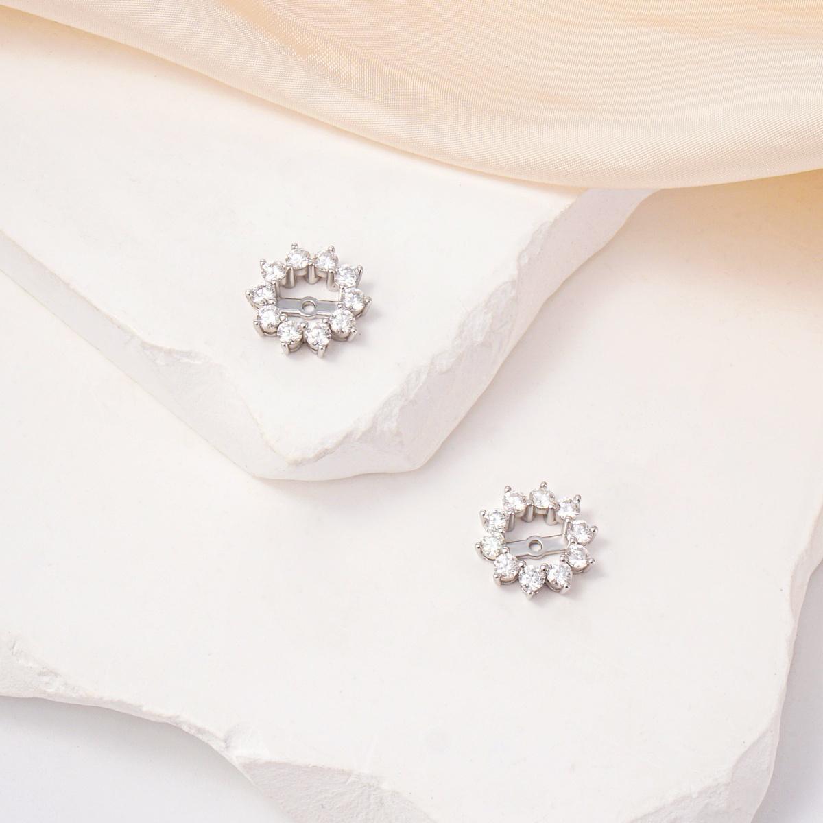 Delzzad Bling Flower Earring Jackets Synthetic Moissanite S925 Sterling Silver Earring Jackets for Studs Moissanite Jewelry Perfect Birthday Wedding Engagement Anniversary Christmas Gift(Jacket Only)