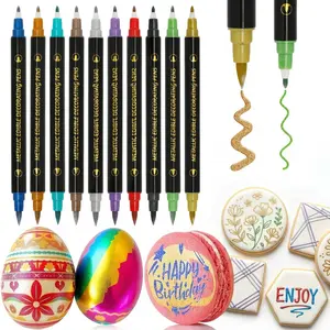 10pcs Edible Markers, Glitter Markers, Double-sided Tip Edible Coloring Pens, for Decorating Cakes, Gummy Easter Eggs, Macarons, and Holiday Decorations