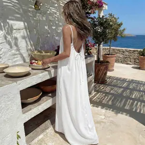 TFNOSIZE Women's Elegant Sleeveless Strapless Casual Dress, U-Back Dress with Drawstring Adjustment at the Back, a Flowing Summer Outfit for Women