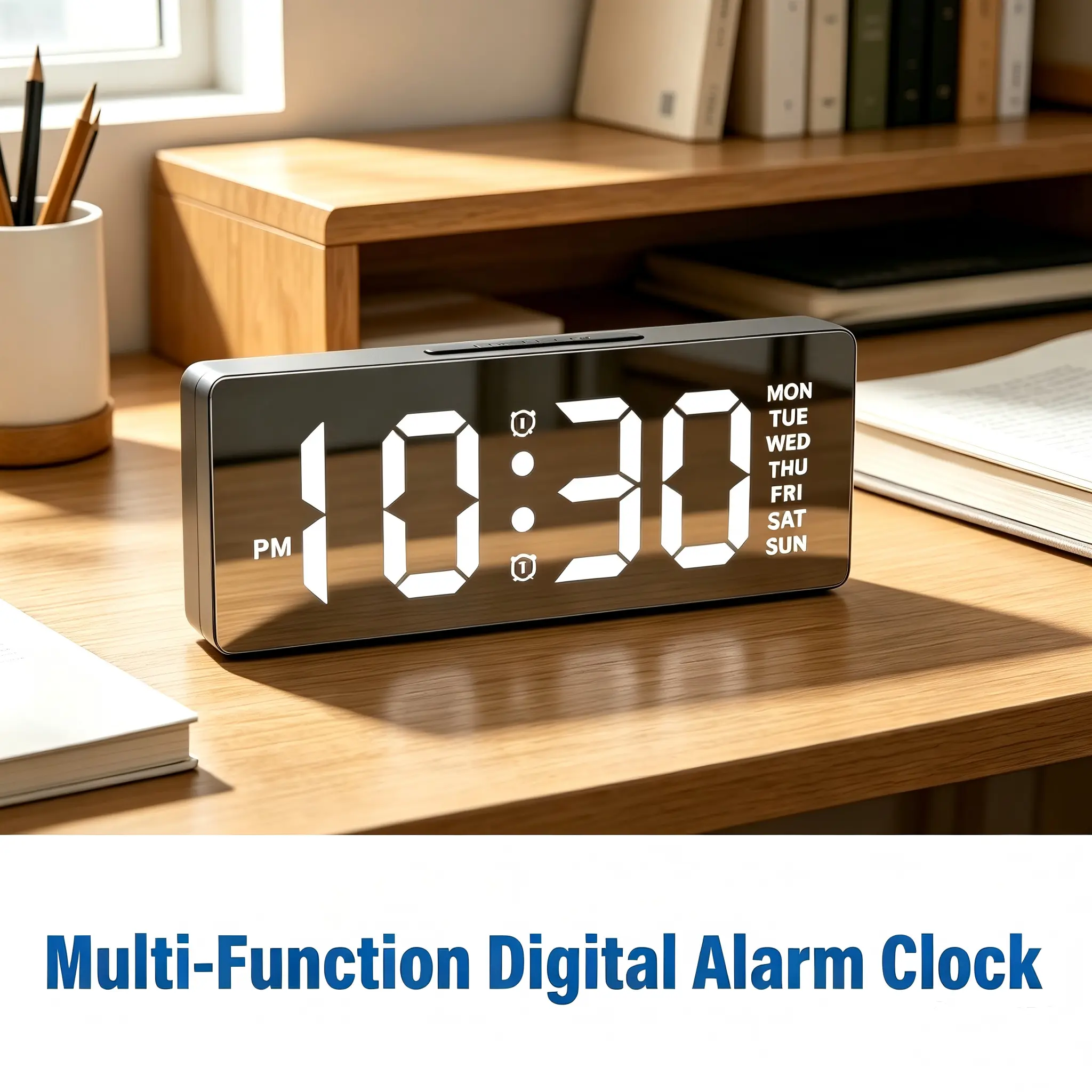 DAYBETTER LED Mirror Digital Alarm Clock, Dual Alarms Auto Dimmable Eye Care Mirror Clock, USB & Battery Powered Snooze Desk Clock, Minimalist Bedroom Decor Gift for Kids Teens