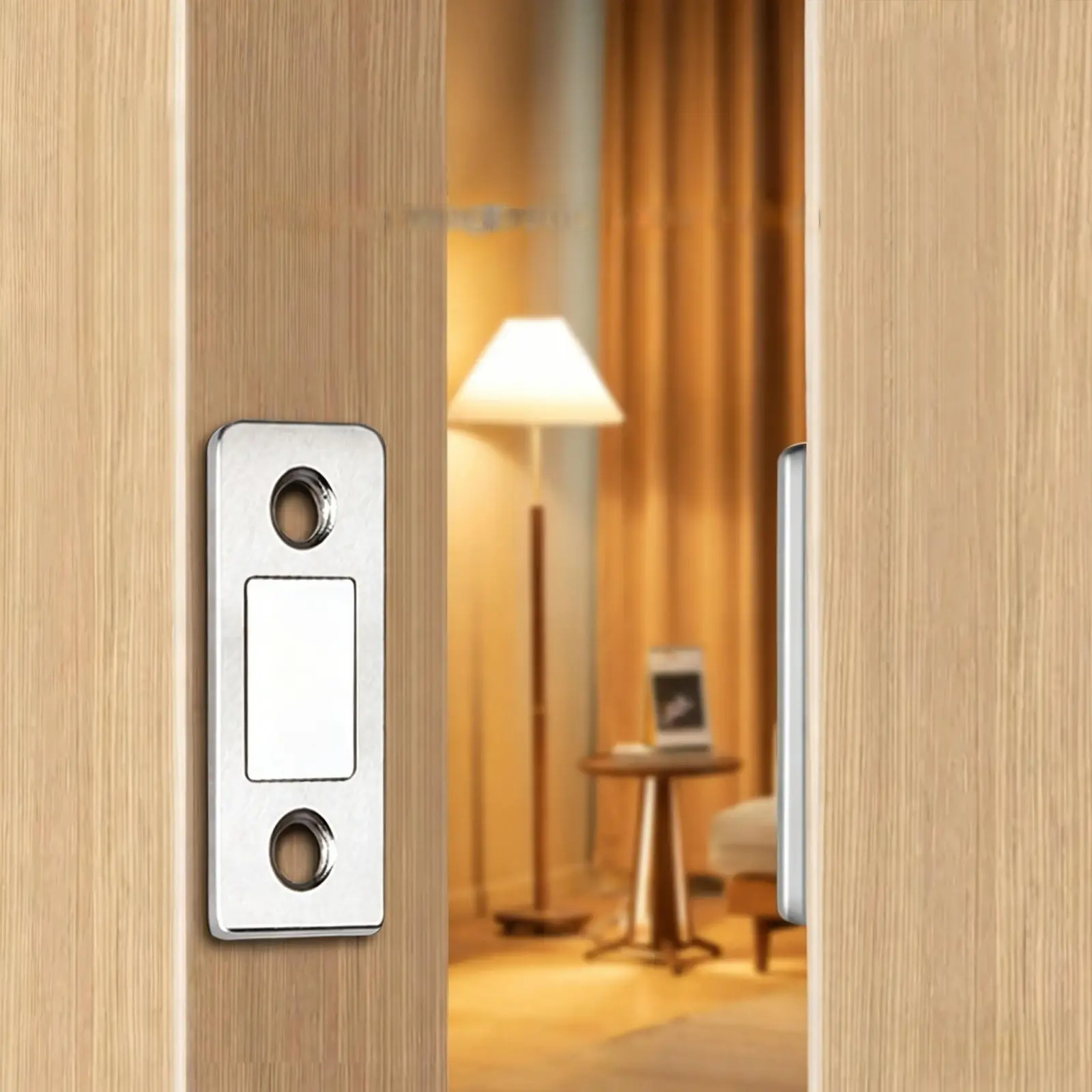 Metal Stainless Steel Heavy-Duty Magnetic Lock Catch, 0.11" Thin, Corrosion-Resistant, No Drilling/Punching, Strong Adhesive, Silent Close, Easy to Use, Screws for Uneven Surfaces, Fits Uneven Doors, Versatile for Cabinets/Drawers, Stays Put On Doors