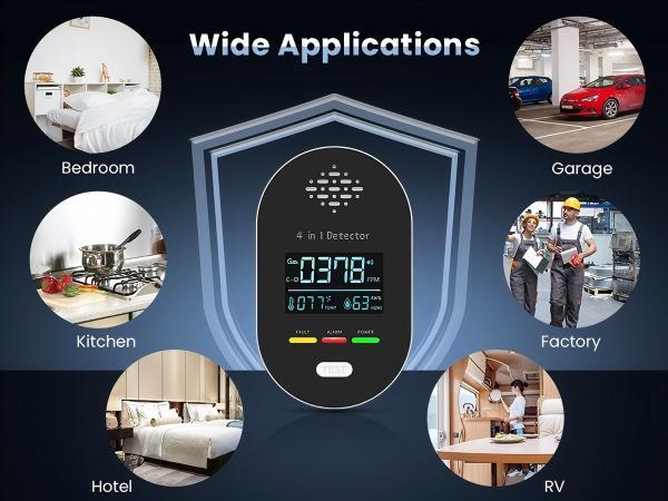 4-in-1 Portable Smart Detectors, Air Sensors with Temp & Humidity Display for Home, RV & Travel