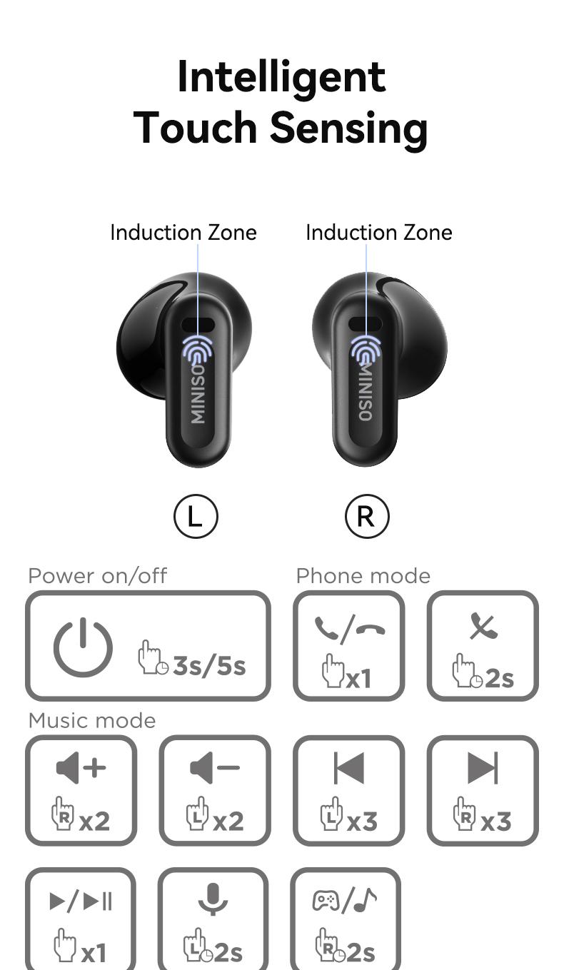 MINISO MS109 Bluetooth 6.0 Earphones High Fidelity, In Ear Earbuds,Waterproof Wireless Earphones | Suitable for Office, Sports, Study and Audio Calls | Built-in Microphone | Gaming Bluetooth Earphones