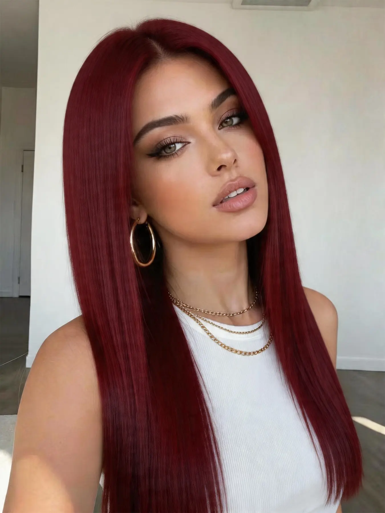28 Inch Long Straight Burgundy Wigs for Women, Natural Thick Soft Synthetic Hair Wig, Premium Synthetic Wigs, Daily Wear, Party & Halloween Costume, Synthetic Fiber Wig