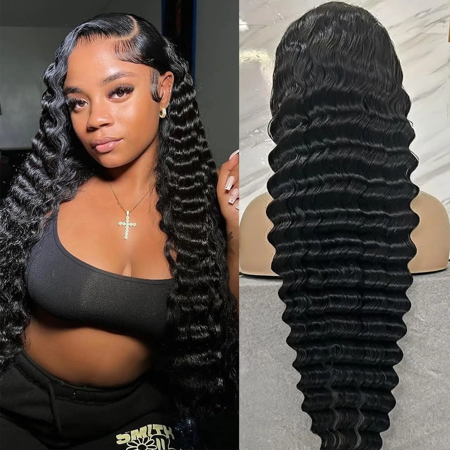 28 inch Deep Wave Lace Front Wig 13X6 13X4 Soft Remy Virgin Human Hair 180% Density HD Lace Frontal Wigs for Women Natural Color Pre Plucked Hairline