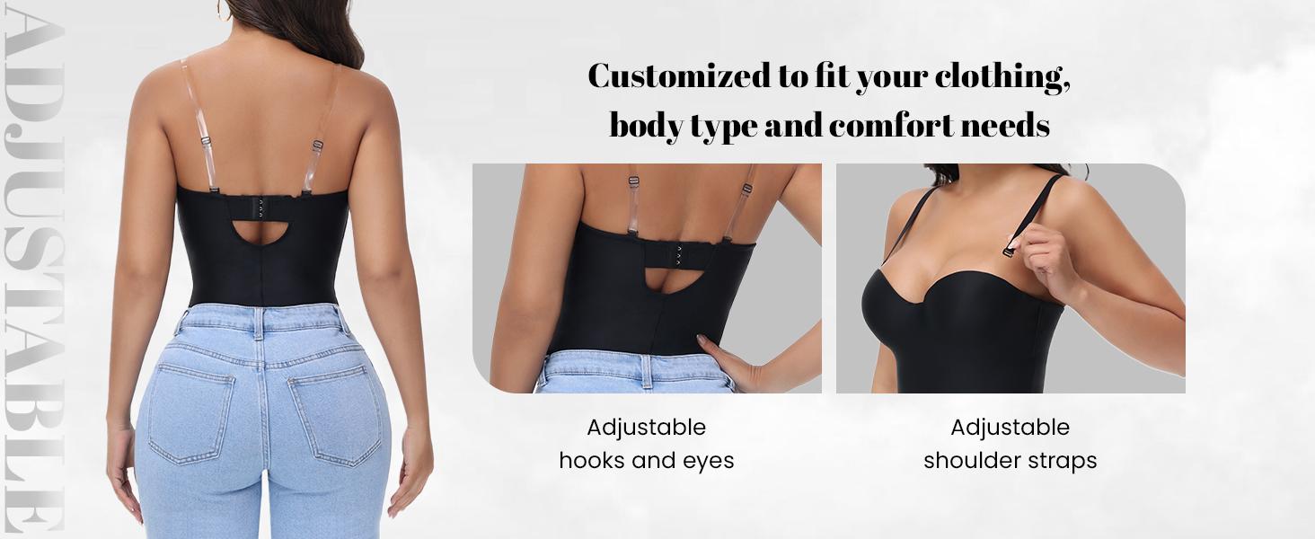 SHAPSHE Thong Bodysuit for Women Seamless Tummy Control Shapewear Strapless Body Shaper with Built In Bra