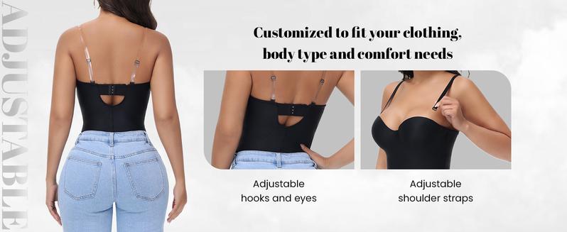 SHAPSHE Thong Bodysuit for Women Seamless Tummy Control Shapewear Strapless Body Shaper with Built In Bra