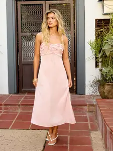 Cider Satin Ruffled Tie-front A-line Maxi Dress