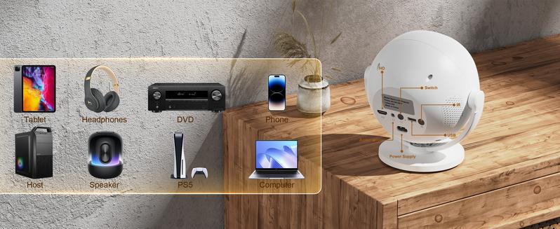 XBJ Portable Projector with WiFi 5G & Bluetooth, HD Home Video Projector for Outdoor Movies, 200" Screen with Built-in Speaker, Support 360° Correction Audio projector 4k projector for bedroom projectors