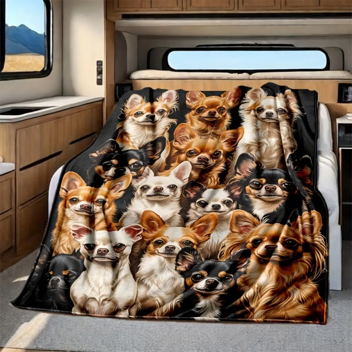 Chihuahua Pack Flannel Blanket - Soft, Plush Fleece Throw with Adorable Chihuahua Print, Perfect for Cozy Home Decor, Camping, or Travel, All-Season Use, Camping Essentials | Playful Design | Plush Fleece Material