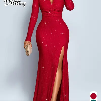 A Dark Red Dress Long for Mom - TikTok Shop