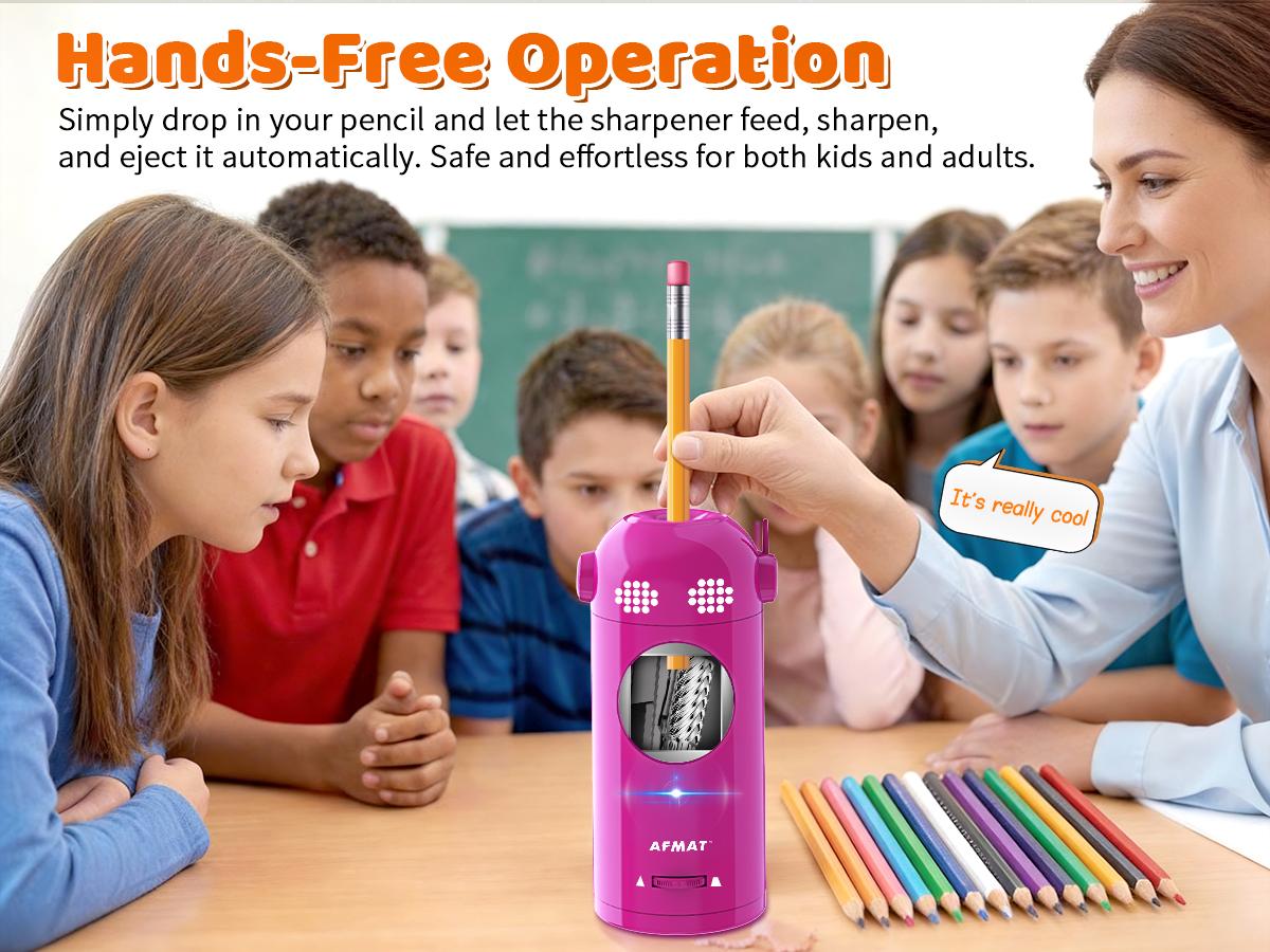 【New Year Sale】AFMAT Fully Automatic  Pencil Sharpener – Hands-free, Rechargeable, 3 Sharpness Settings, Kid-Safe, Large Hole (7-11.5mm), Perfect for Home, School & Office, Teacher Stuff,Teacher Christmas gifts