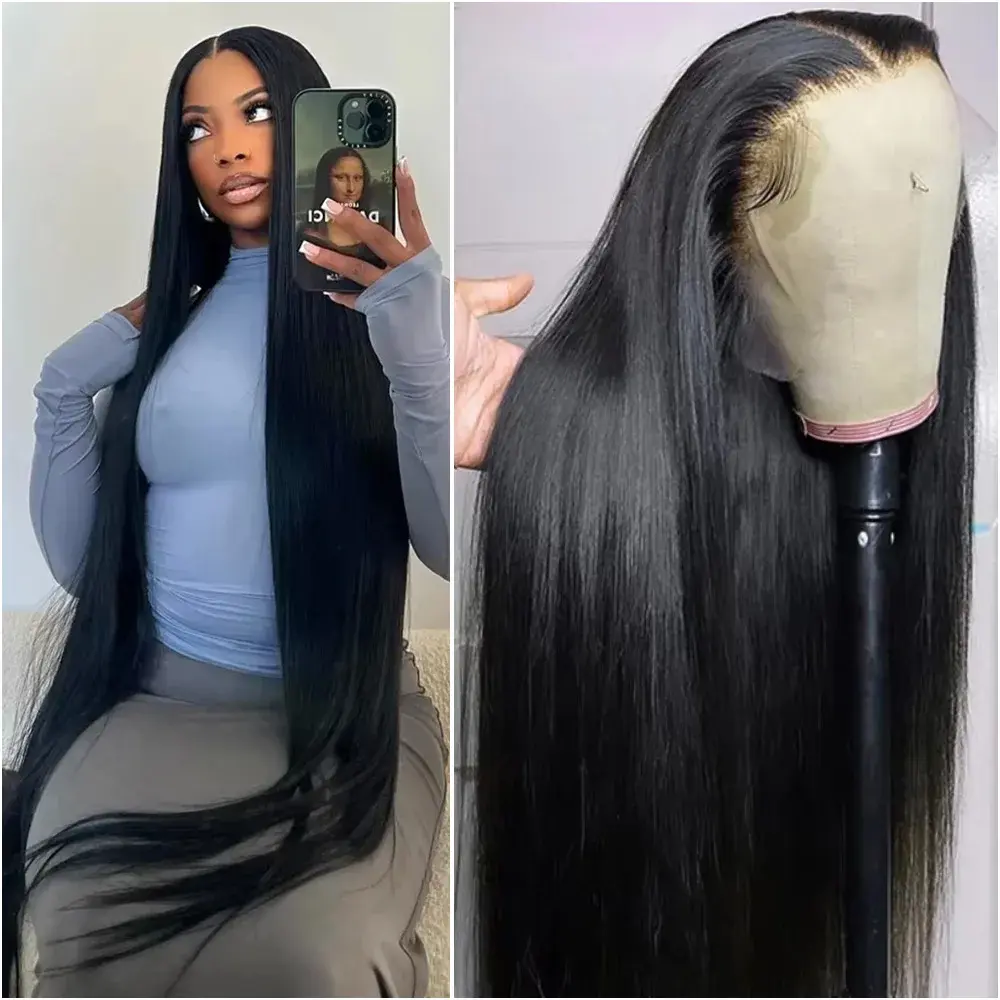 MYLOCKME Hair 180% Density Bone Straight 13x6 HD Transparent Lace Frontal Wig Brazilian Remy 13x4 Lace Front Wigs Human Hair 4x4 Lace Closure Wigs For Women