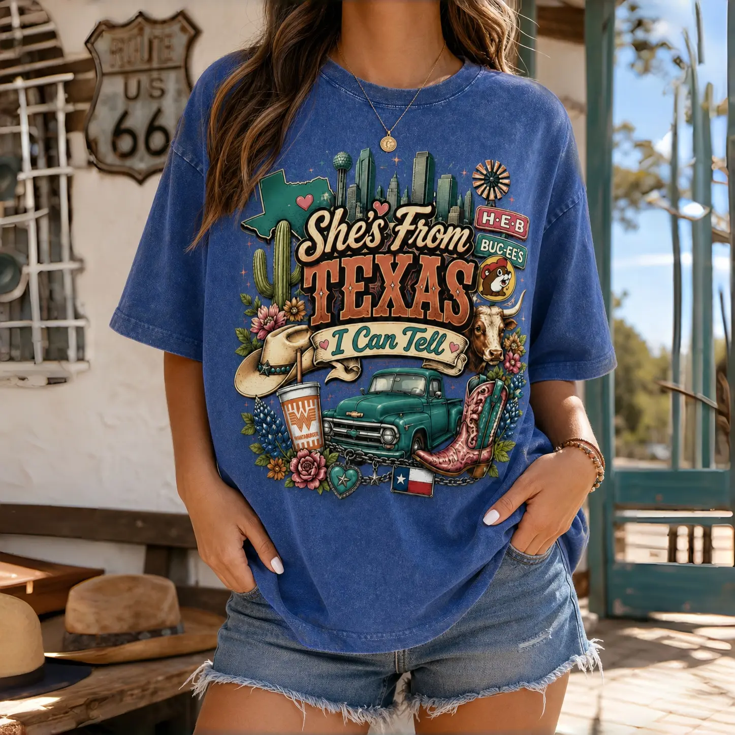 She’s From Texas” Vintage Wash Graphic Tee - Trending Western Vibes Oversized Boutique Shirt