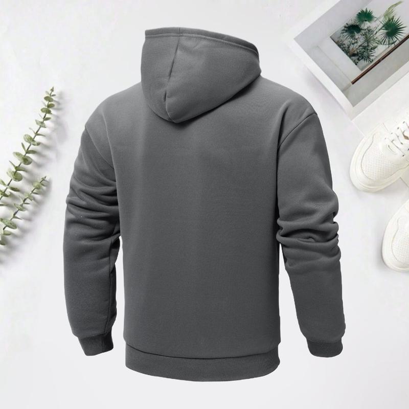 Men's Spring & Autumn Thin Long-Sleeve Hoodie Casual Fashion Pocket Design Hooded Sweatshirt Lightweight Jacket with Zipper Pocket Drawstring Hood Autumn Clothing Solid Color