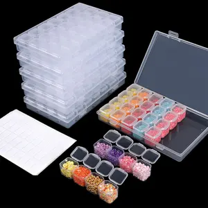 1pcs Clear Diamond Painting Storage Box Container, Each Container Has 28 Mini Compartments Grid Mosaic Kit Accessories Storage Box and Cross Stitch Tools for DIY Arts and Crafts