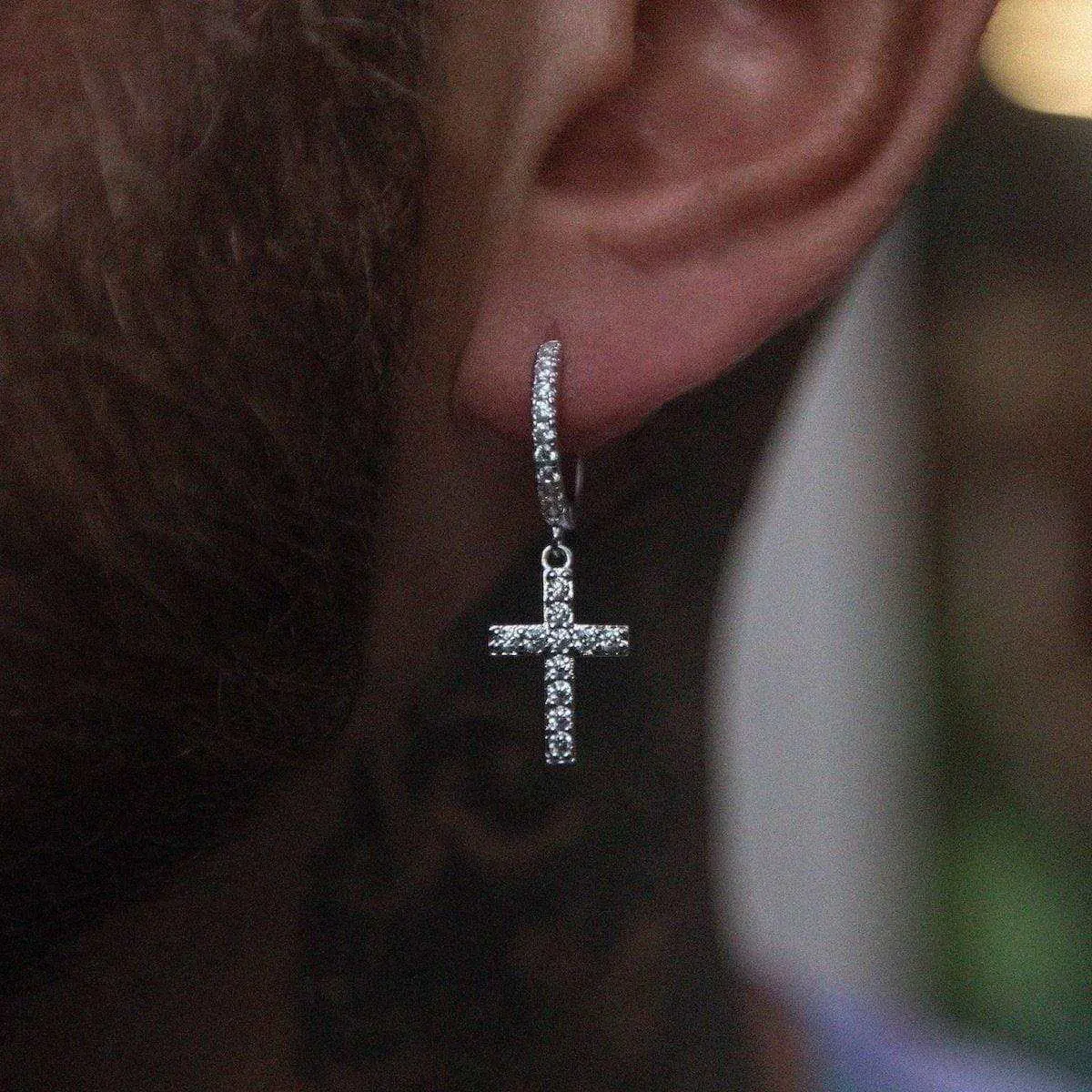 GLD Diamond Cross Hoop Earrings in White Gold - Perfect Gift