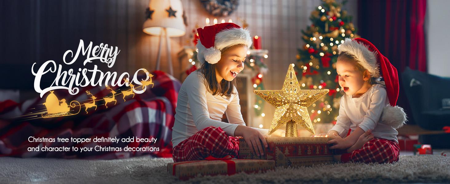 Christmas Tree Topper Angel with Lights, Xmas Tree Toppers Decorations Ornament with White Feather Wings, Plug in Christmas Tree Angel Treetop for Indoor Office Holiday