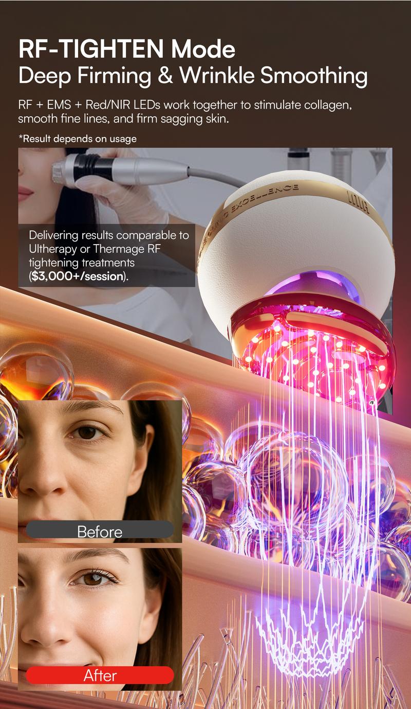 INIA SPHERA At-Home RF & LED Anti-Aging Facial Device – Lift, Tighten & Sculpt with EMS Microcurrent, Red Light Therapy, Electroporation & Cryo Cooling for Firm, Glowing Skin, Best Valentine's Day Gift for Her