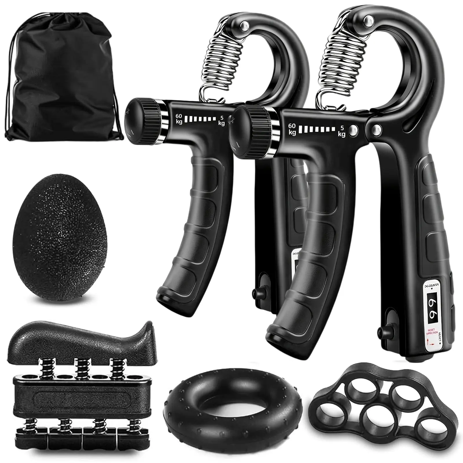 Adjustable Metal Grip Strength Trainer with Lengthened Handle - Forearm, Hand, Finger, Wrist Strengthener, Gym Equipment Equipped with Counter for Calisthenics, Unisex Functional Gear Boosting Muscular & Finger Flexibility, Promoting Blood Cycle