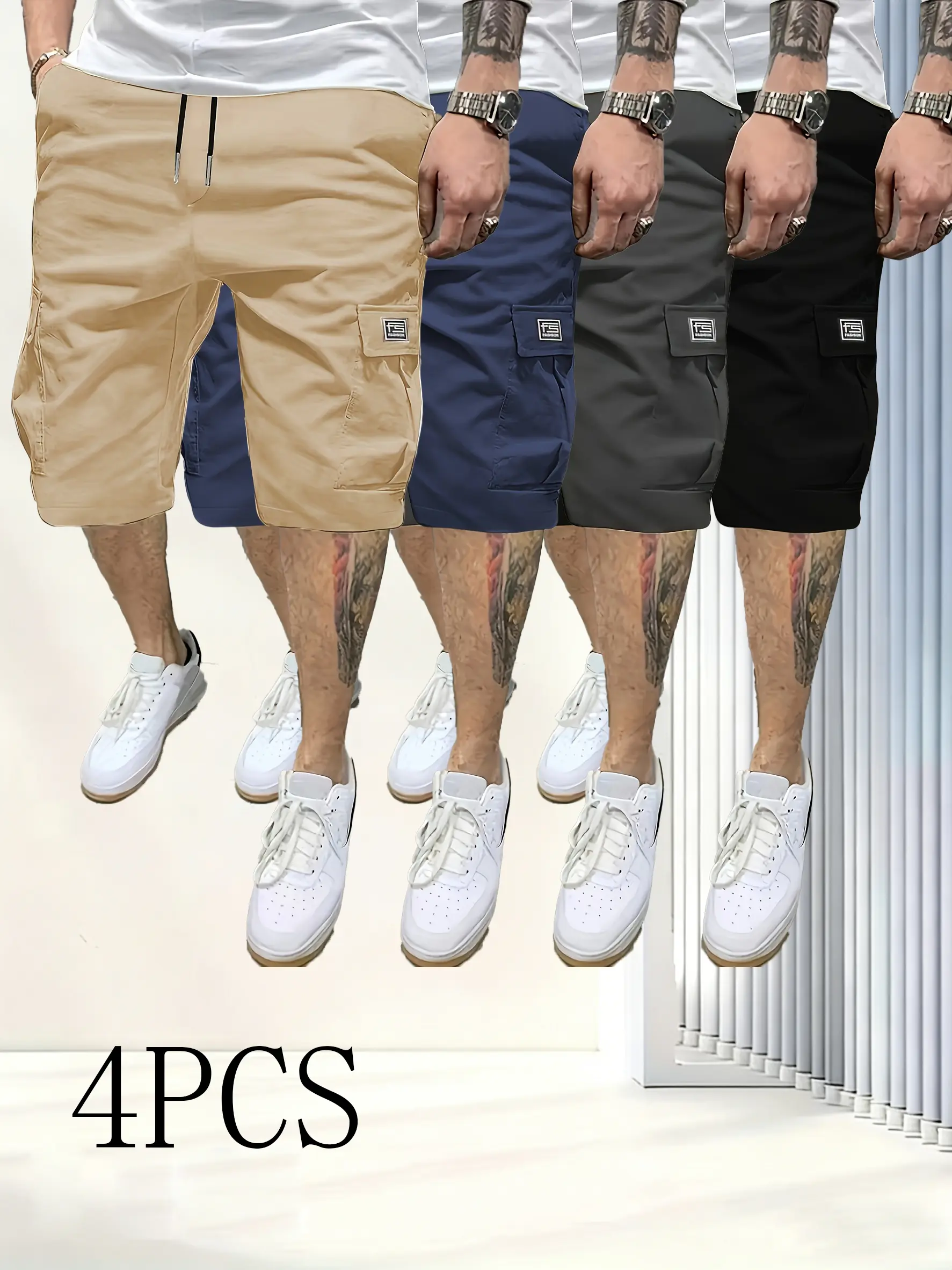 Men’s lightweight summer cargo shorts with four pockets, featuring multiple pocket openings and a flap pocket design at the back. The fit runs small—we recommend choosing one size up. Durable, wrinkle-resistant, and built to last, they are perfect for eve