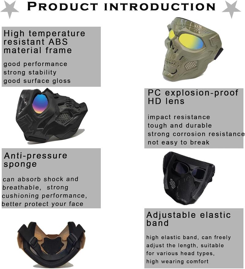 Tactical skull mask is suitable for CS shooting games, role playing, Halloween, outdoor sports decoration. Windproof Tactical Skull Goggles