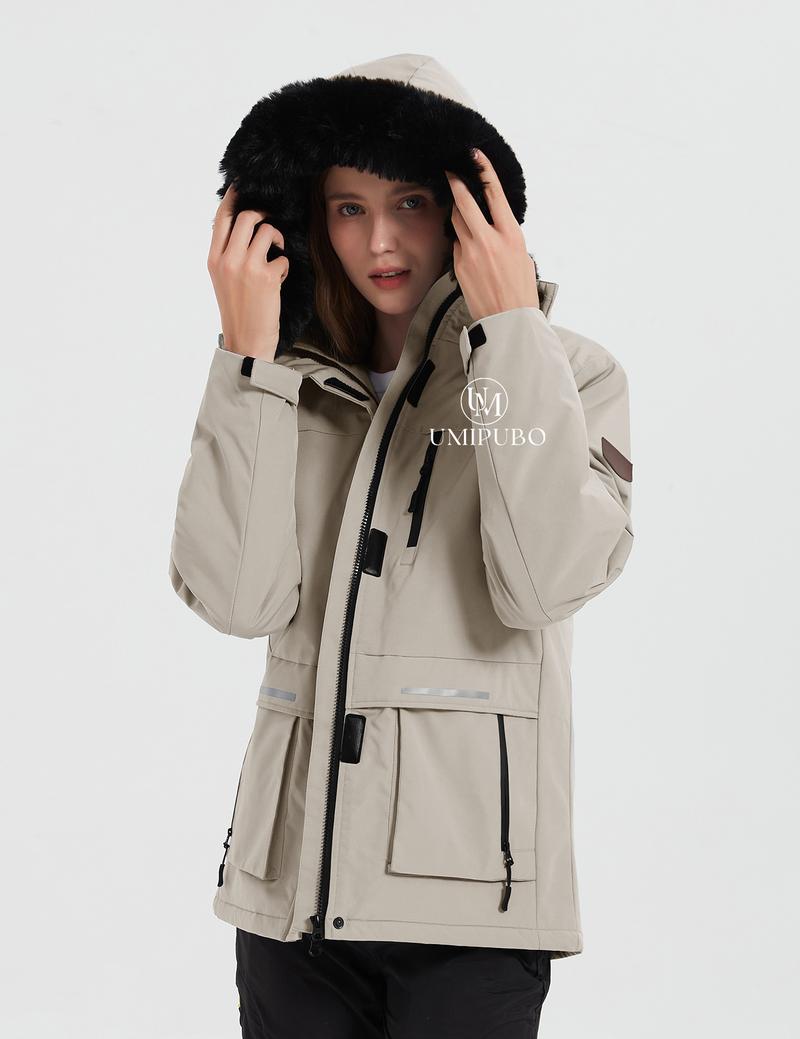 UMIPUBO Women's Waterproof Ski Jacket Warm Winter Coat Mountain Windproof Fleece Jacket Outdoor Hiking Jacket with Removable Hood