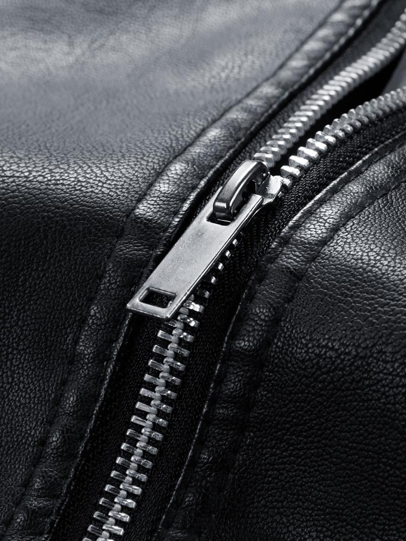 New Autumn And Winter Men's Leather Jacket With Fleece Lining Warm Casual Turn-Down Collar Leather Coat For Men