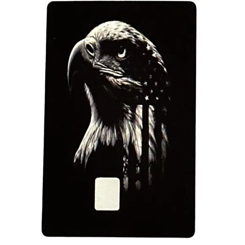 American Eagle Black/White Credit Card Vinyl Decal - 2x3 in Self-Adhesive Sticker, Waterproof, Fade-Resistant, Easy-to-Apply, Residue-Free Removal, Protective Wallet Sleeve Included, Custom Decal Option Available