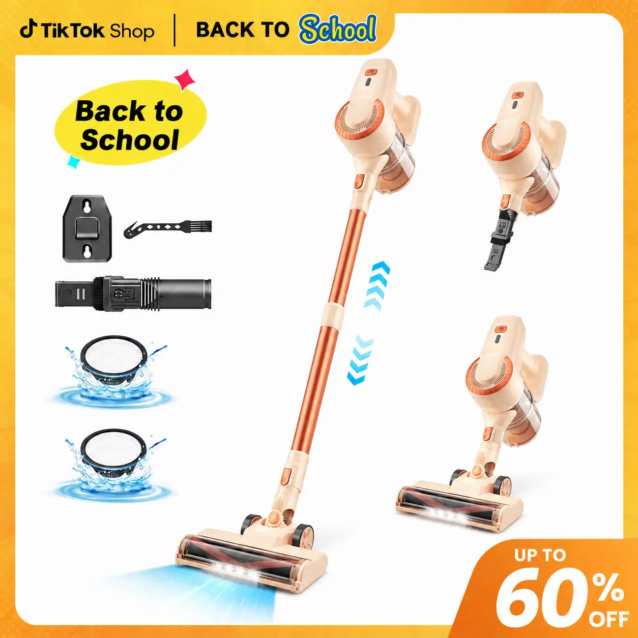 [BackToSchool] Devoac N3P Cordless Vacuum, 8-in-1 Rechargeable Stick Vacuum, 20kPa Suction, up to 40 Minutes Runtime, LED-Lit Head, Lightweight Vacuum for Everyday Home Cleaning, Hardwood Floors, Carpets, Tiles, Cars,  Pet Hair