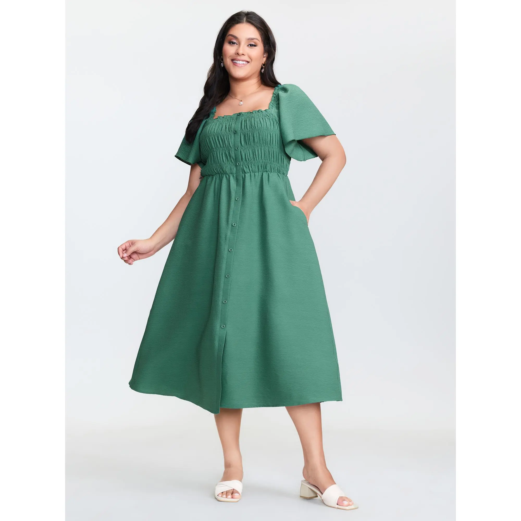 BLOOMCHIC Bust-Friendly Flared Sleeve Midi Dress 2026 Summer Vibes Swimweek  - TikTok Shop