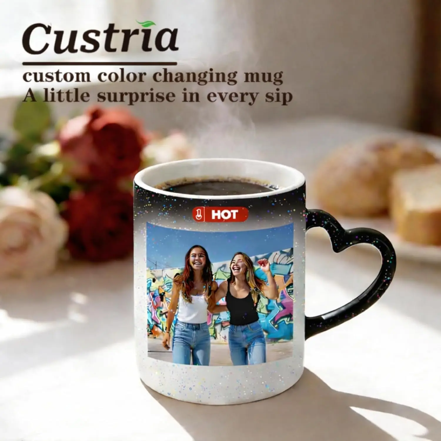 Customized 11oz Austria Ceramic Coffee Mug - Heat-Color Changing Reveal, Heart-Shaped Handle, USA-Printed, Washable, Sturdy, Reusable, Personalized Birthday Gift for Girlfriend (Home & Festive Supplies), Husband