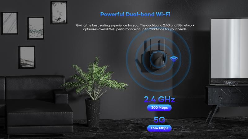 WiFi Extenders AC2100 Signal Booster for Home, 2100 Mbps, WiFi Range Extender, Rockspace, WiFi Repeater, Wireless Extender for Home, 5G&2.4G Dual Band, Gigabit Port&WPS Button, 360 Degree Full Coverage WiFi Extenders AC2100 Signal Booster for Home, 2100 Mbps, WiFi Range Extender, Rockspace, WiFi Repeater, Wireless Extender for Home, 5G&2.4G Dual Band, Gigabit Port&WPS Button, 360 Degree Full Coverage