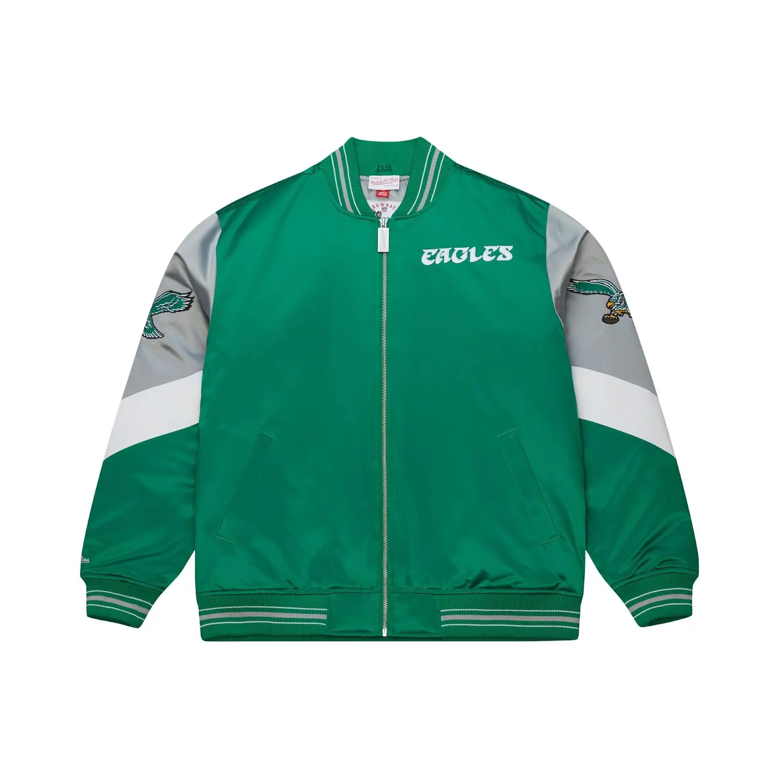 Philadelphia Eagles Kelly Green Vintage Logo Full-Zip Satin Varsity Jacket