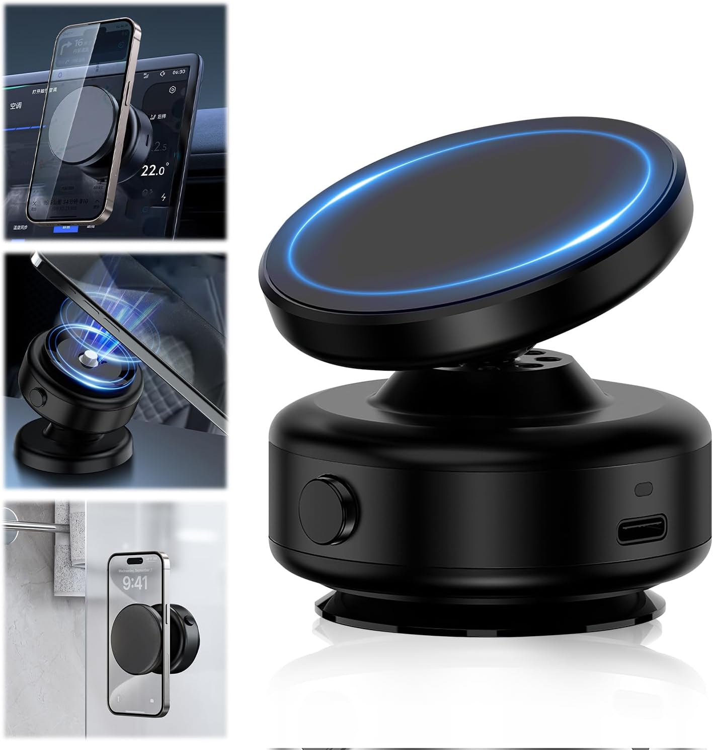 Black Magnetic Phone Holder with Suction Cup, 360° Rotatable Design, Stable & Strong Adsorption, Compatible with 4-7 Inch Smartphones, Ideal for Car & Home Use Black Magnetic Phone Holder with Suction Cup, 360° Rotatable Design, Stable & Strong Adsorption, Compatible with 4-7 Inch Smartphones, Ideal for Car & Home Use