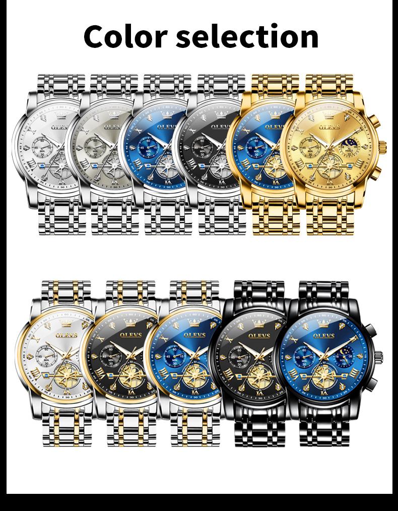 OLEVS Men's Chronograph Quartz Watch G2859 Stainless Steel Waterproof Luminous Date with Luminous Hands, 41 mm Diameter, 20 mm Band Length Casual Trendy Wristwatch OLEVS Men's Chronograph Quartz Watch G2859 Stainless Steel Waterproof Luminous Date with Luminous Hands, 41 mm Diameter, 20 mm Band Length Casual Trendy Wristwatch