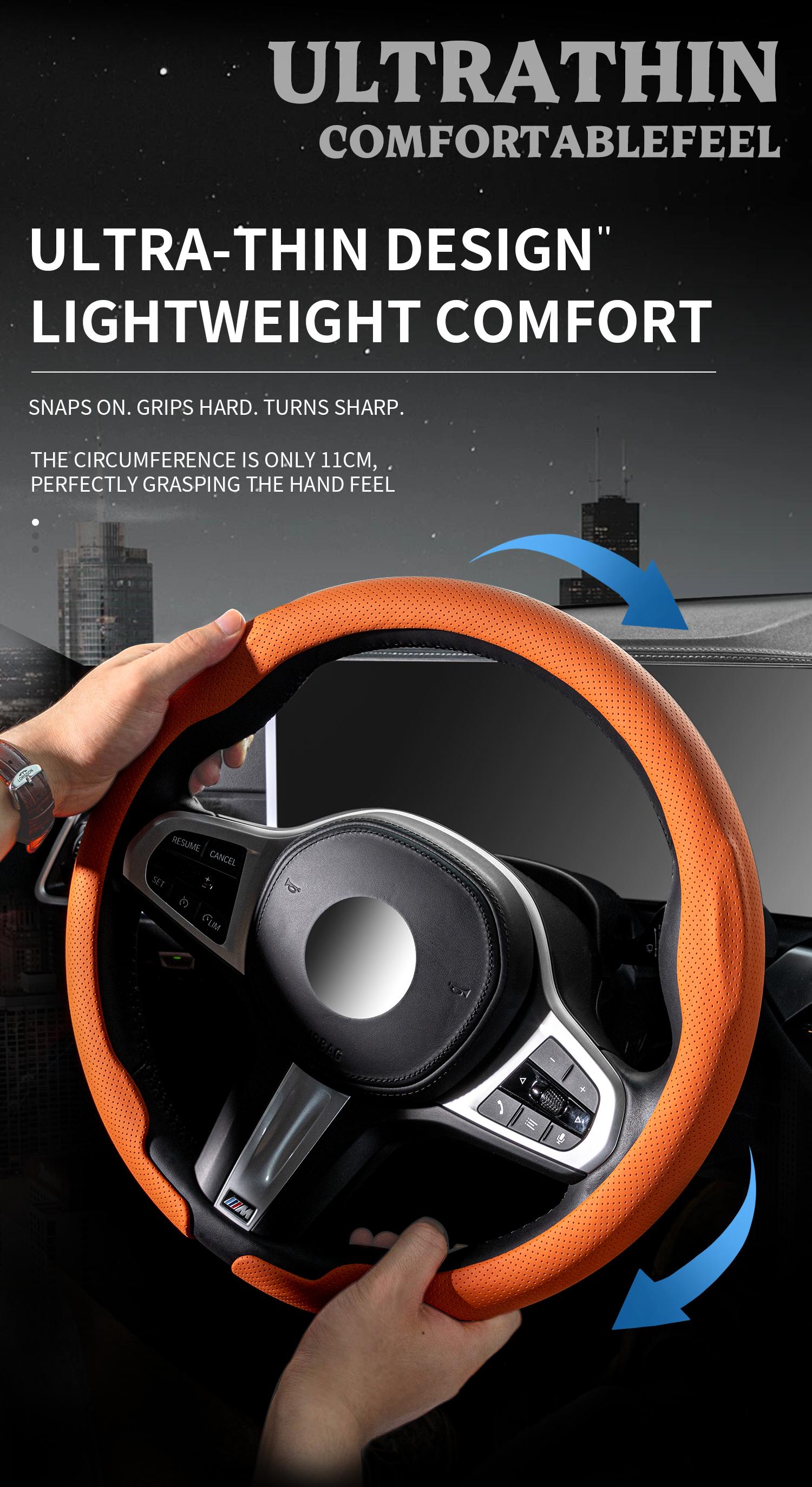 Jeep Wrangler Steering Wheel Cover for Men, Fits Grand Cherokee, 8D Heavy Duty Leather Grip, Cool Truck Stuff, Anti-Slip Handle Protector Accessories